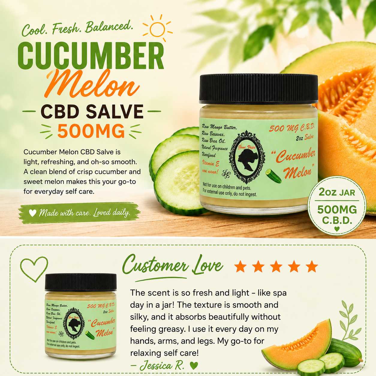 500mg CBD Salve Cucumber Melon - Image 2