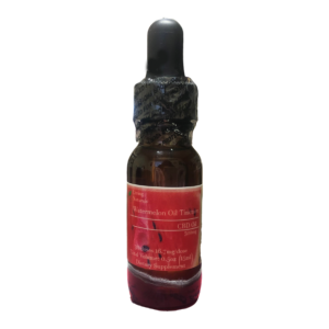 Living Naturals watermelon tincture in an amber bottle with a realistic watermelon label