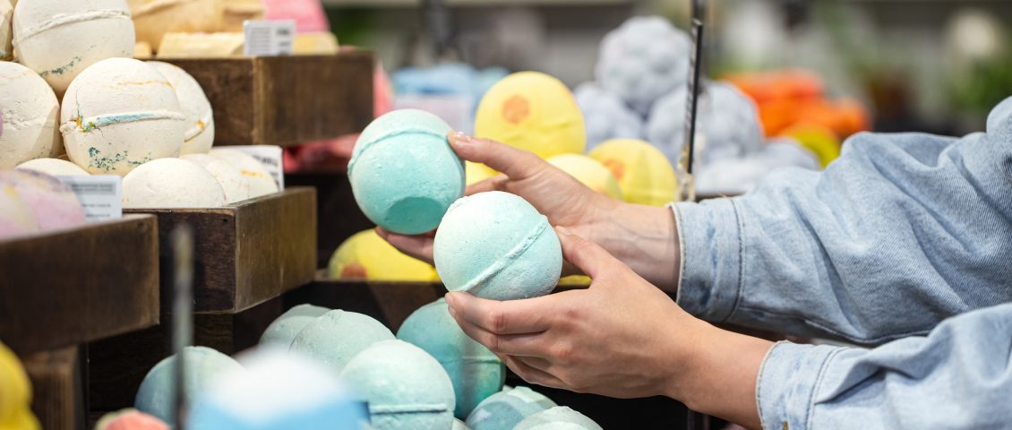 Handmade cosmetics salt bombs for the bath